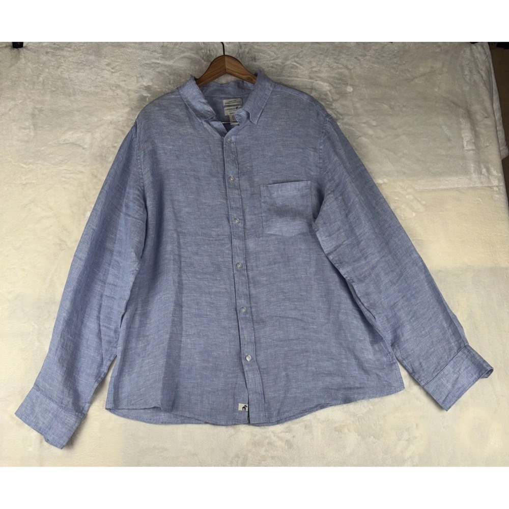 Caribbean Mens XL Linen Blend Long Sleeve Button-Up Shirt Blue Beach Festival